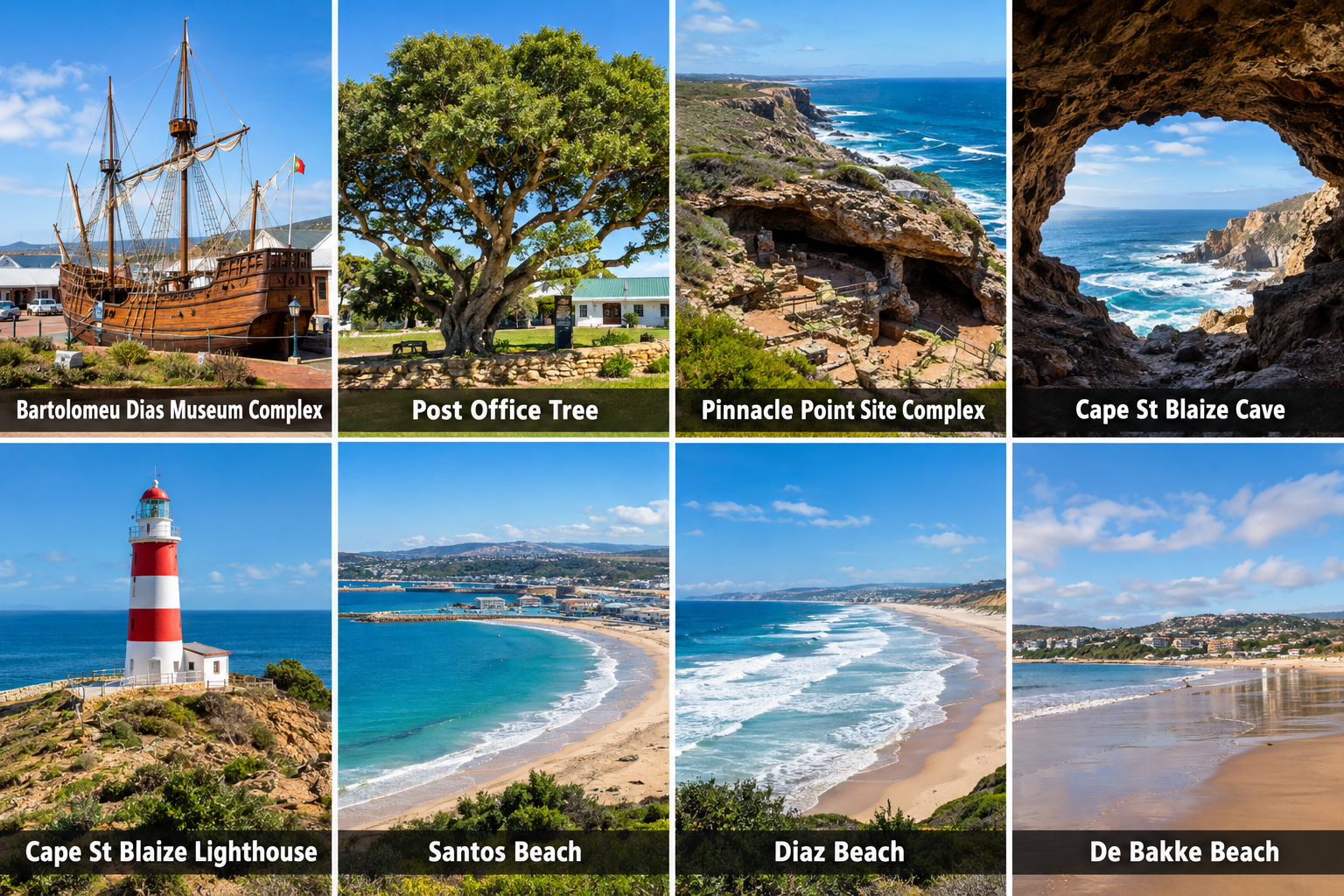 Bildcollage: Die schönsten Sehenswürdigkeiten in Mossel Bay