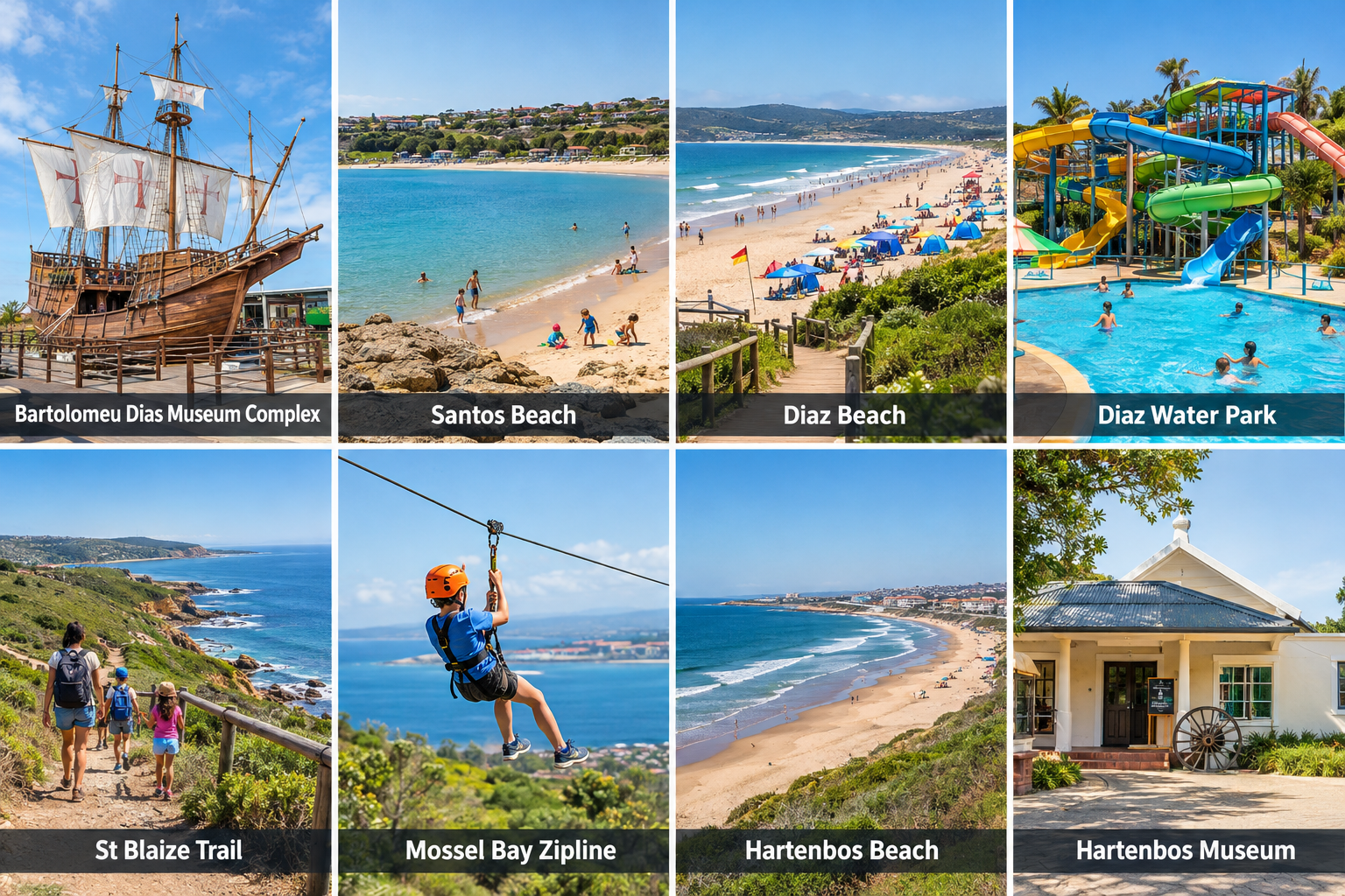 Bildcollage: Mossel Bay mit Kindern: Ausflüge für Familien