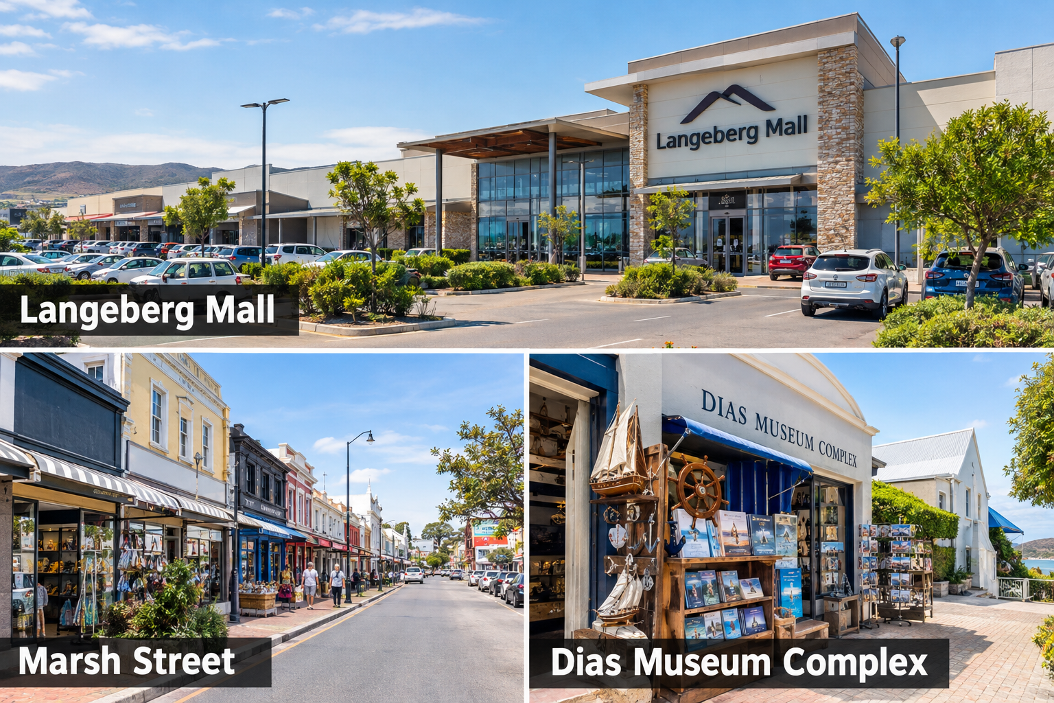 Bildcollage: Shopping und Einkaufen in Mossel Bay