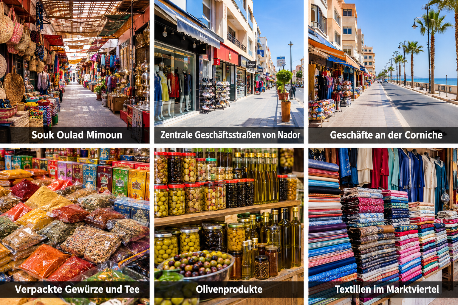 Bildcollage: Shopping und Einkaufen in Nador