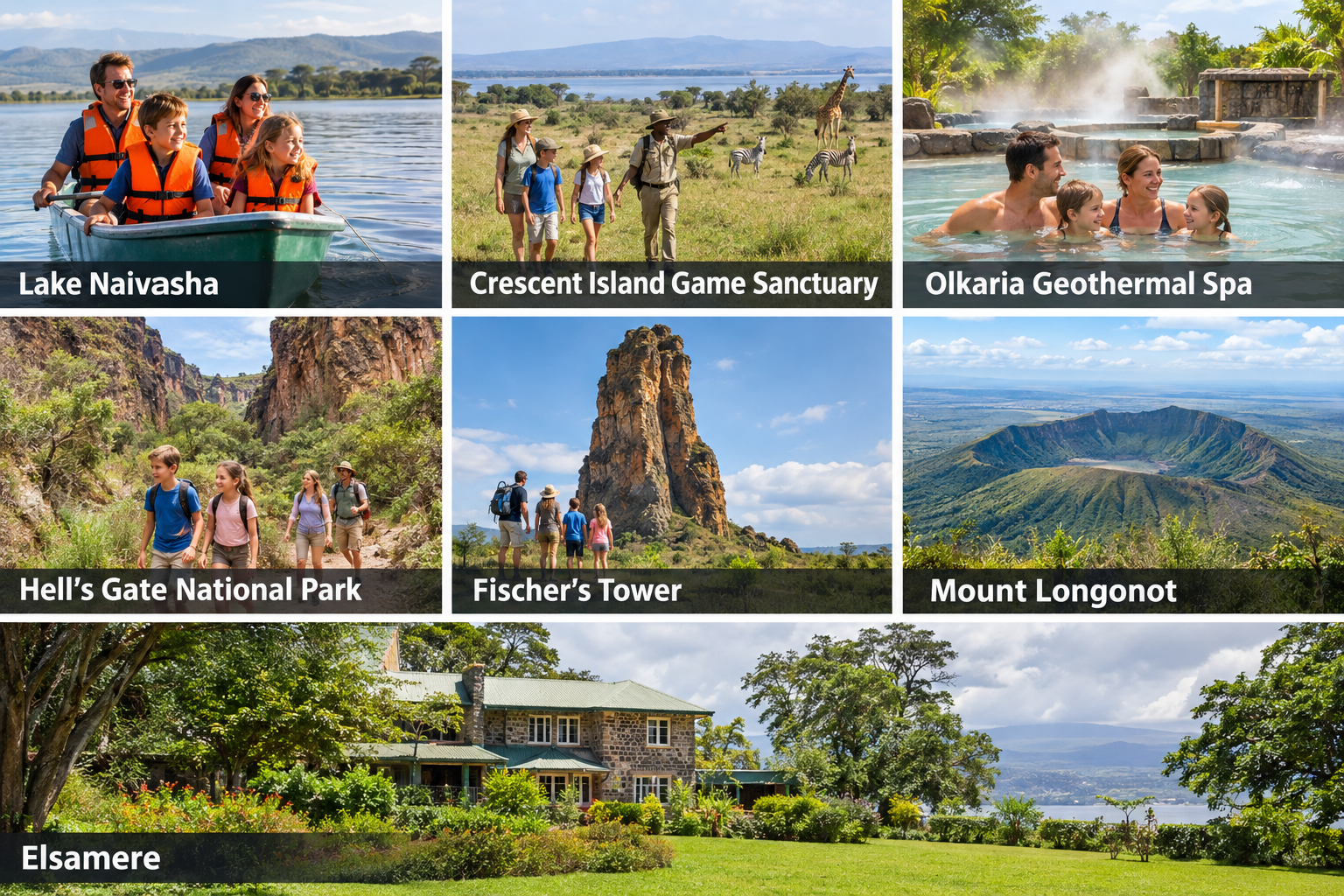 Bildcollage: Naivasha mit Kindern: Ausflüge für Familien