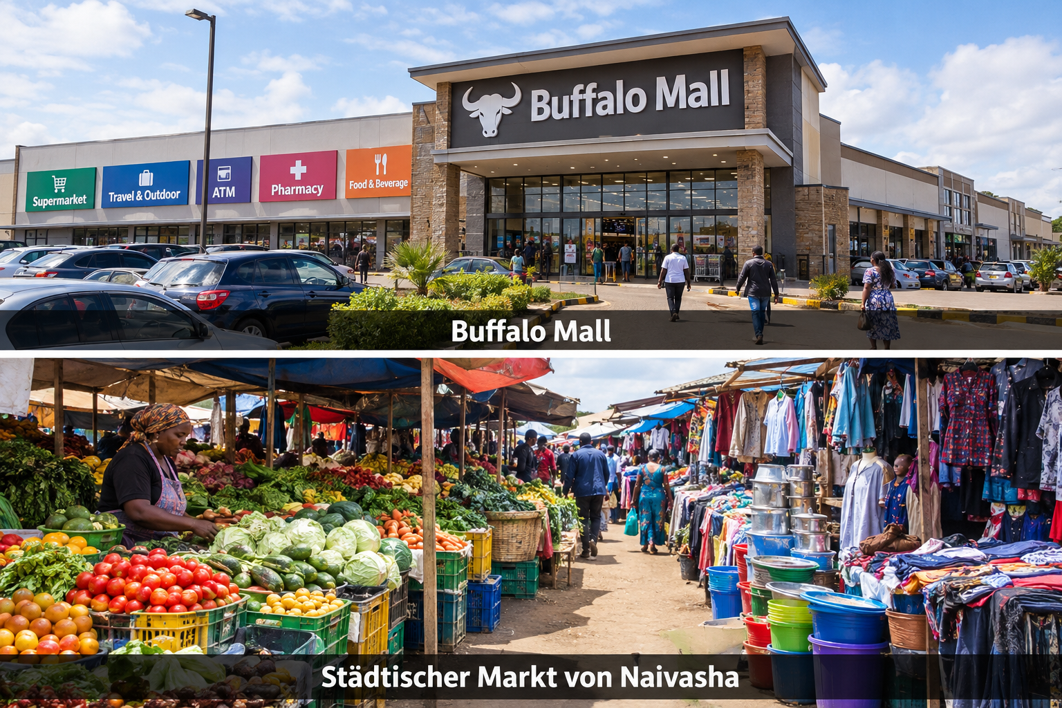 Bildcollage: Shopping und Einkaufen in Naivasha