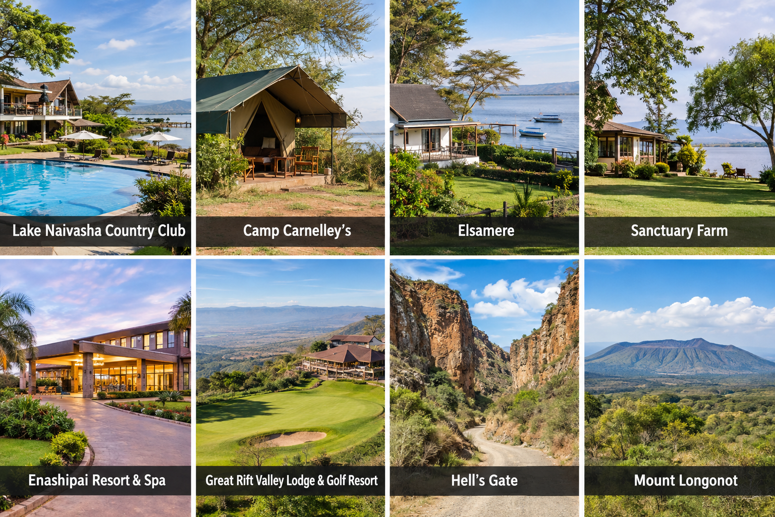 Bildcollage: Unterkünfte: Welche Lage passt zu welcher Reise? in Naivasha