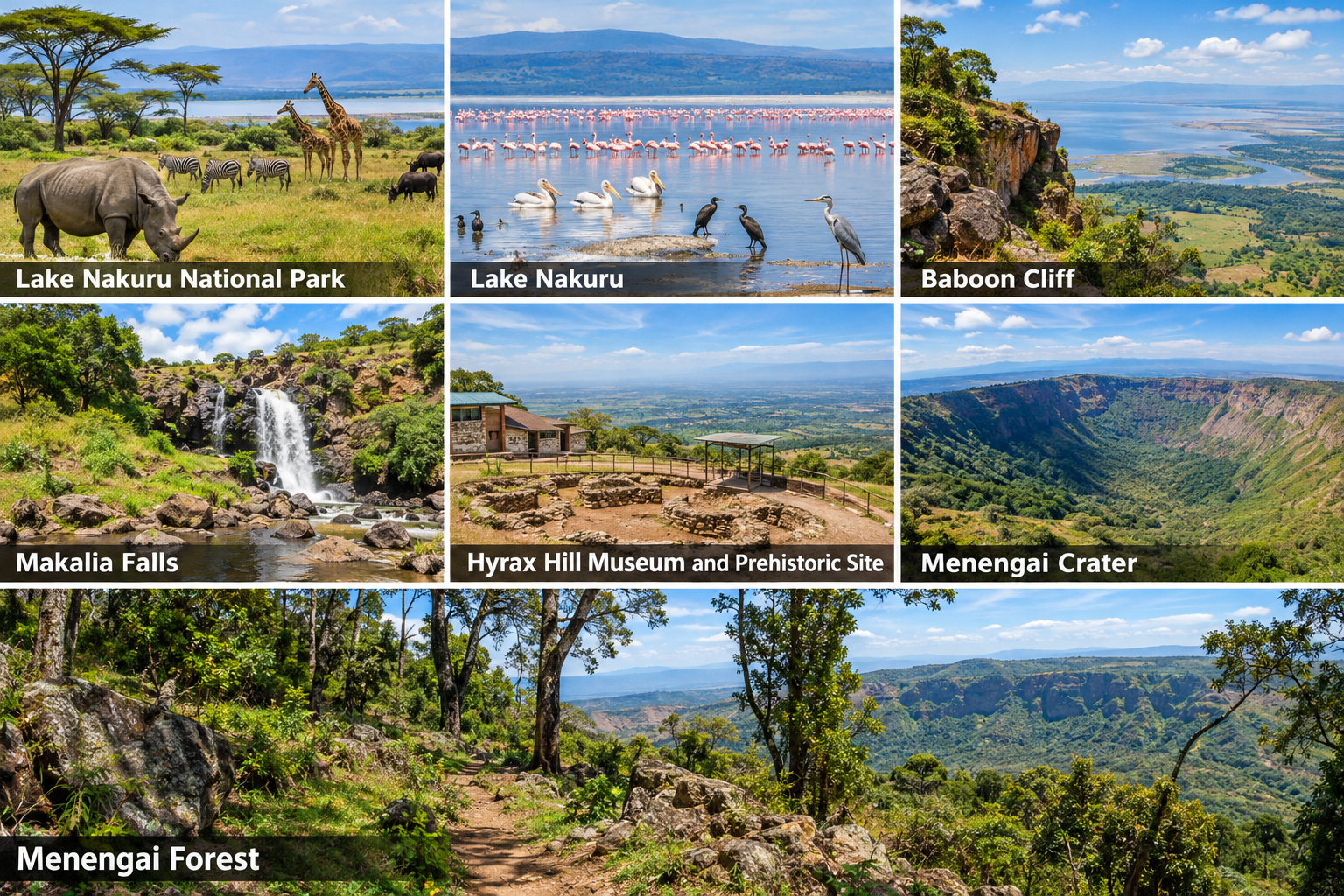 Bildcollage: Die schönsten Sehenswürdigkeiten in Nakuru