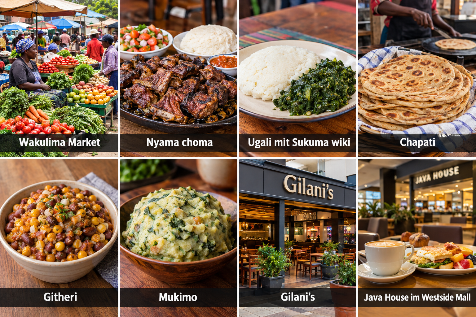 Bildcollage: Shopping und Essen in Nakuru