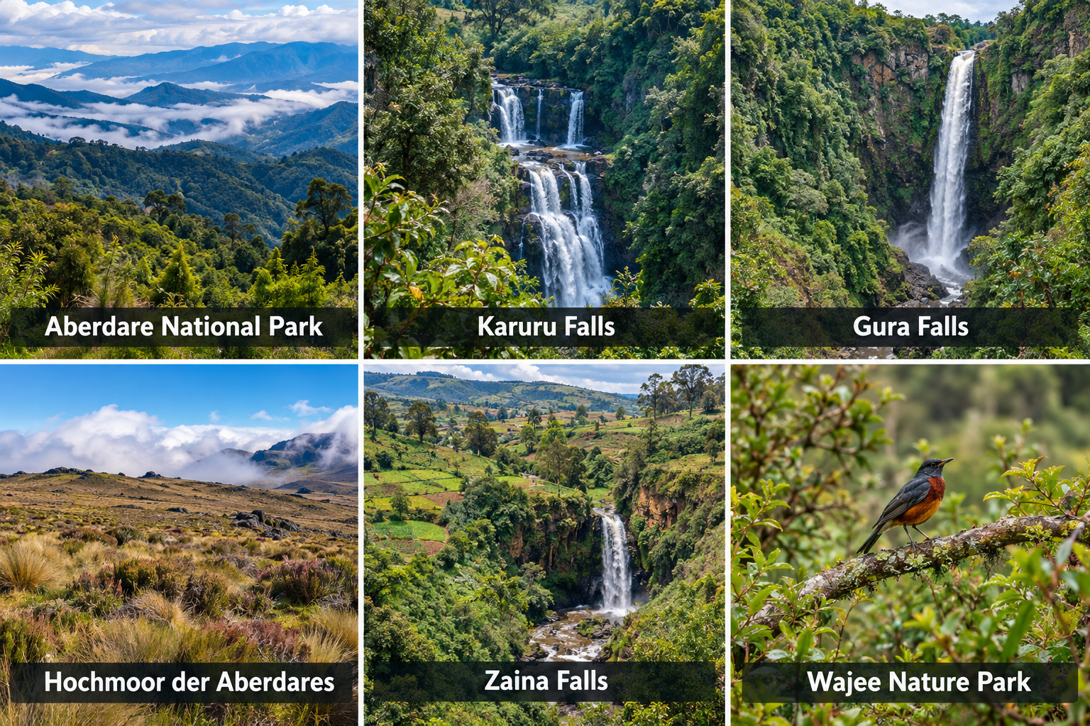 Bildcollage: Naturerlebnisse rund um Nyeri