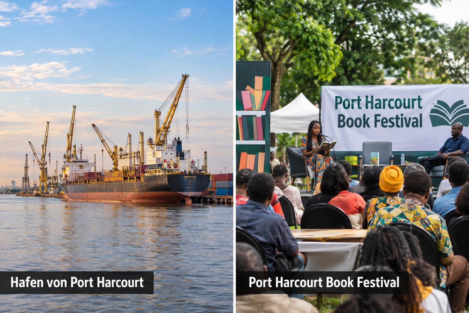 Bildcollage: Geschichte und Kultur der Hafenstadt in Port Harcourt