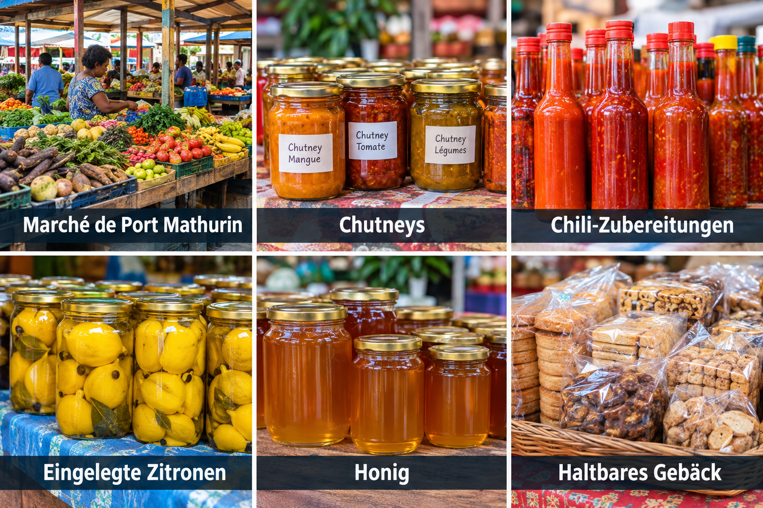 Bildcollage: Shopping und Einkaufen in Port Mathurin