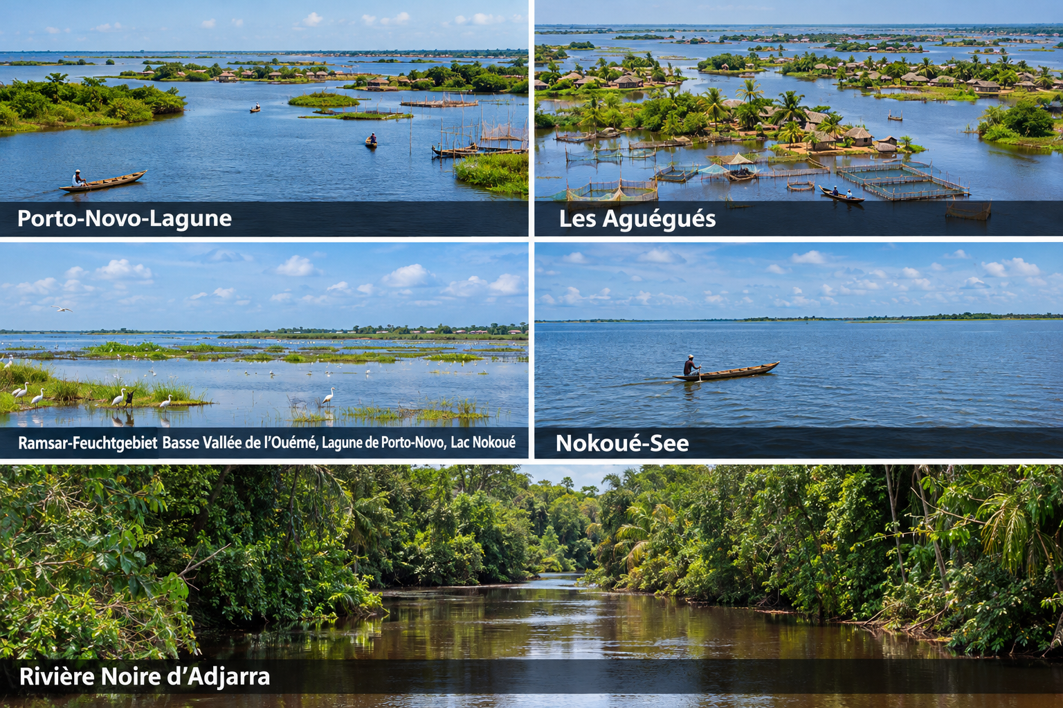 Bildcollage: Lagune und Ausflüge in die Umgebung in Porto Novo