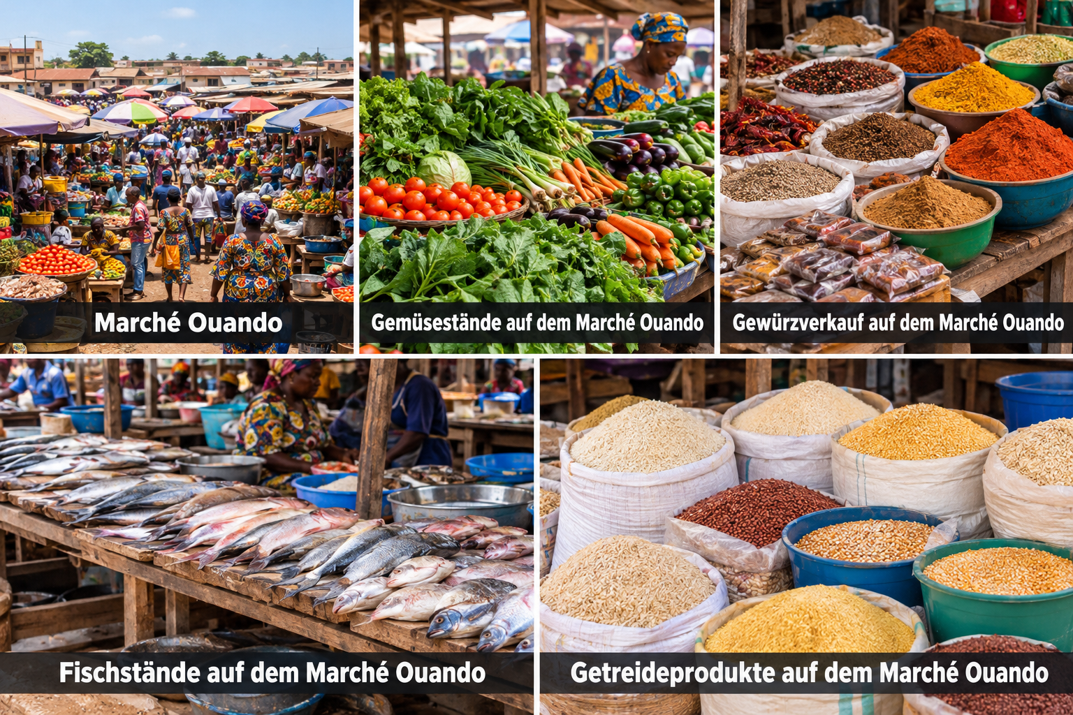 Bildcollage: Shopping und Märkte in Porto Novo