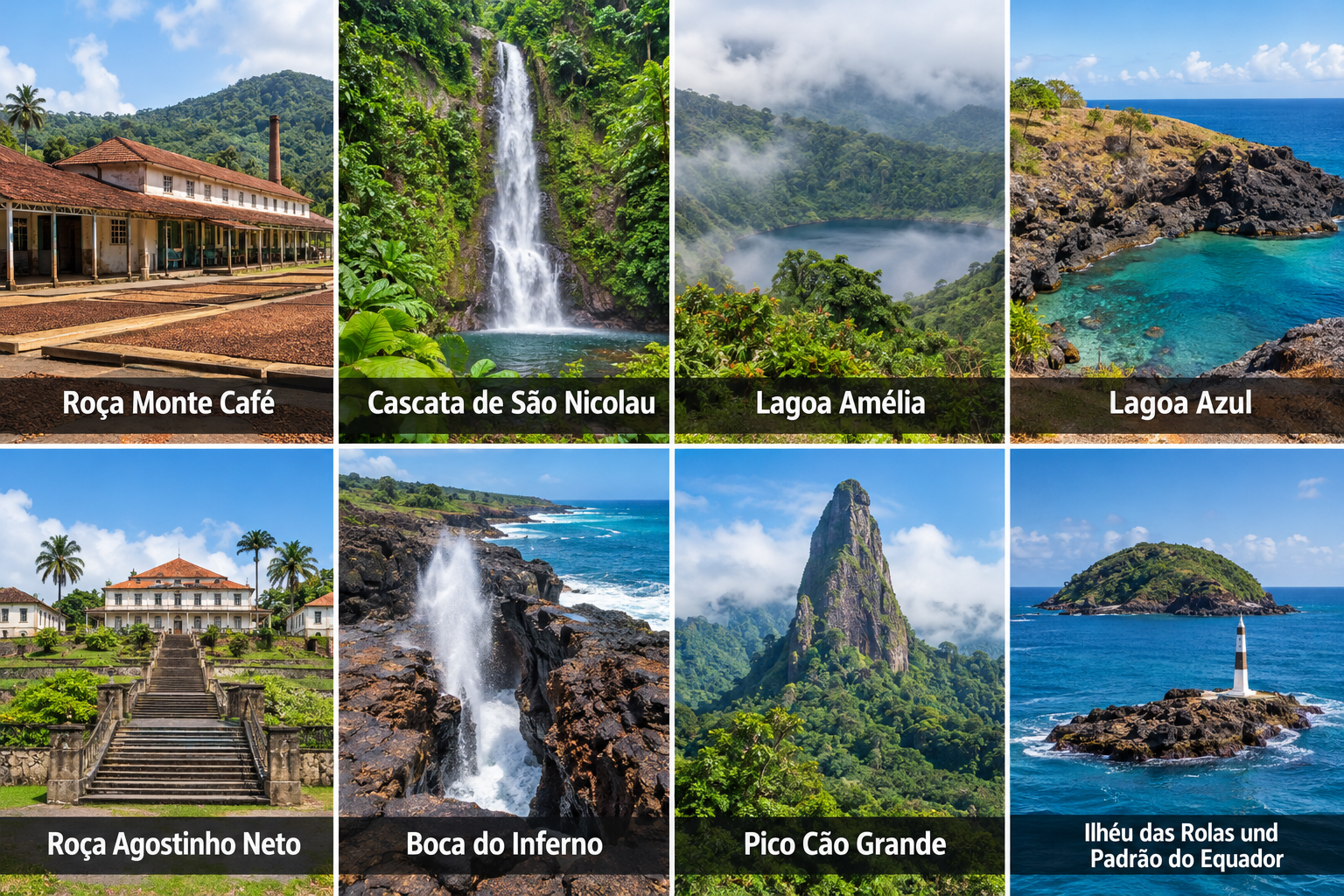 Bildcollage: Die besten Tagesausflüge ab São Tomé