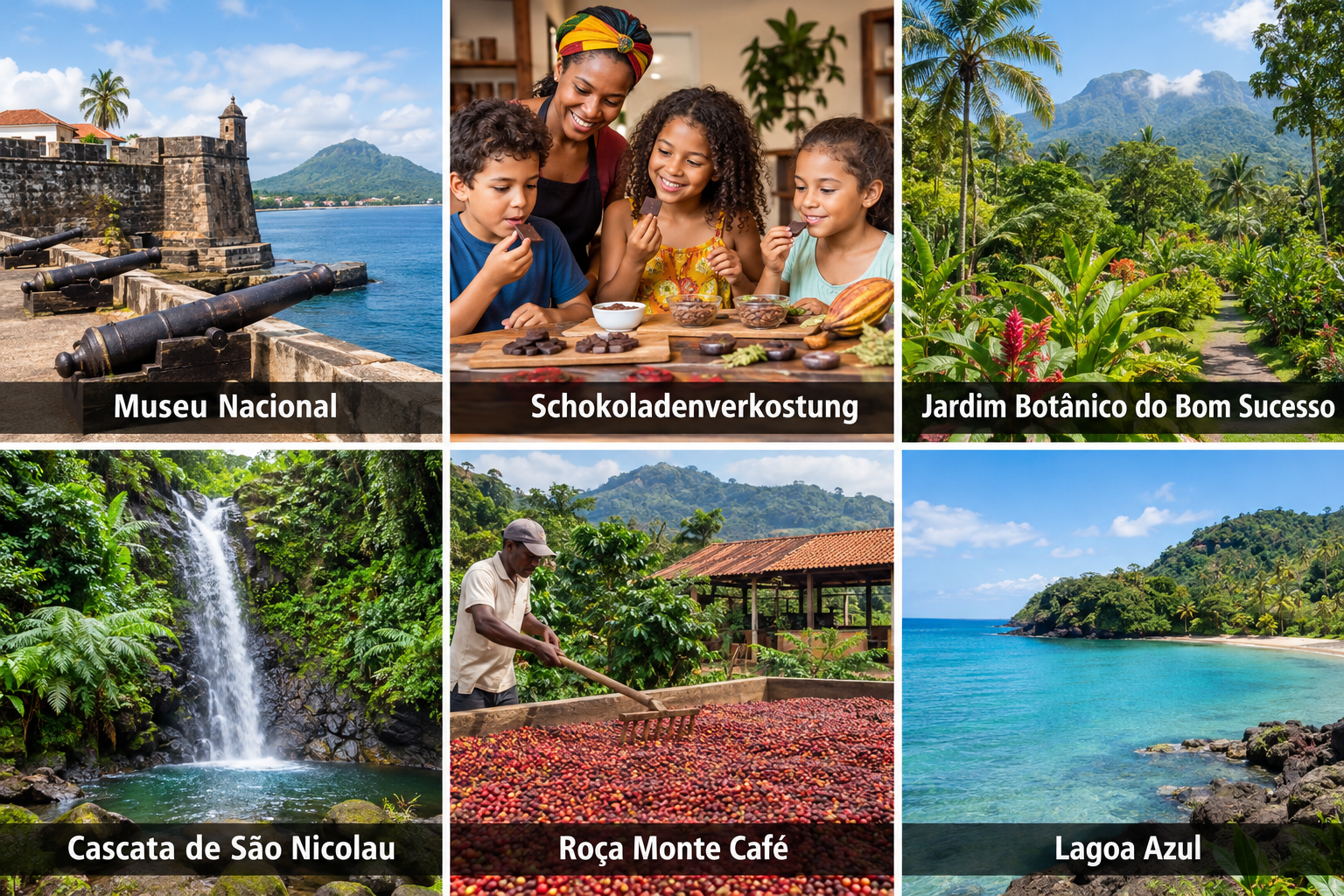 Bildcollage: São Tomé mit Kindern: geeignete Erlebnisse