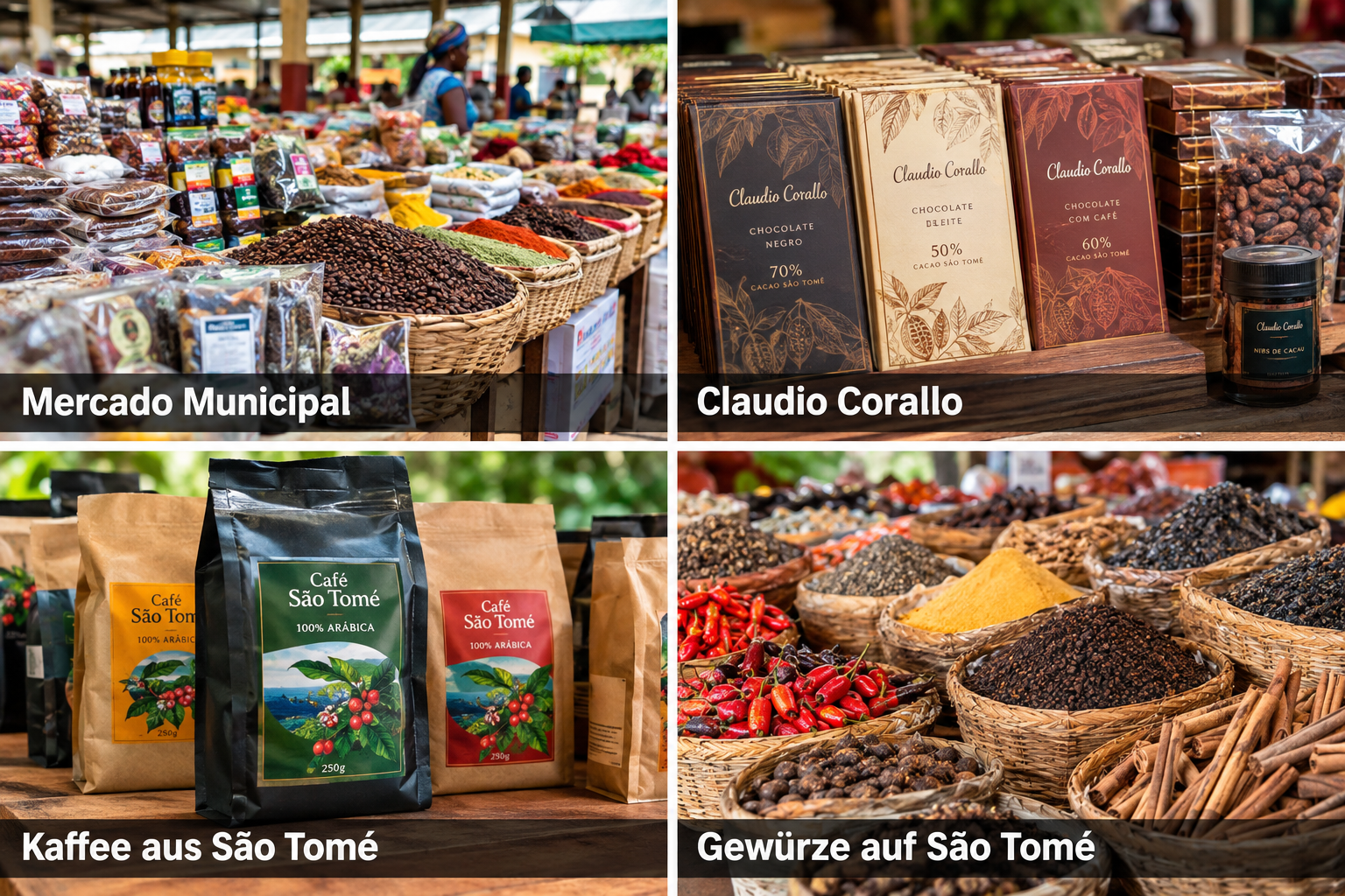Bildcollage: Shopping und Einkaufen in São Tomé