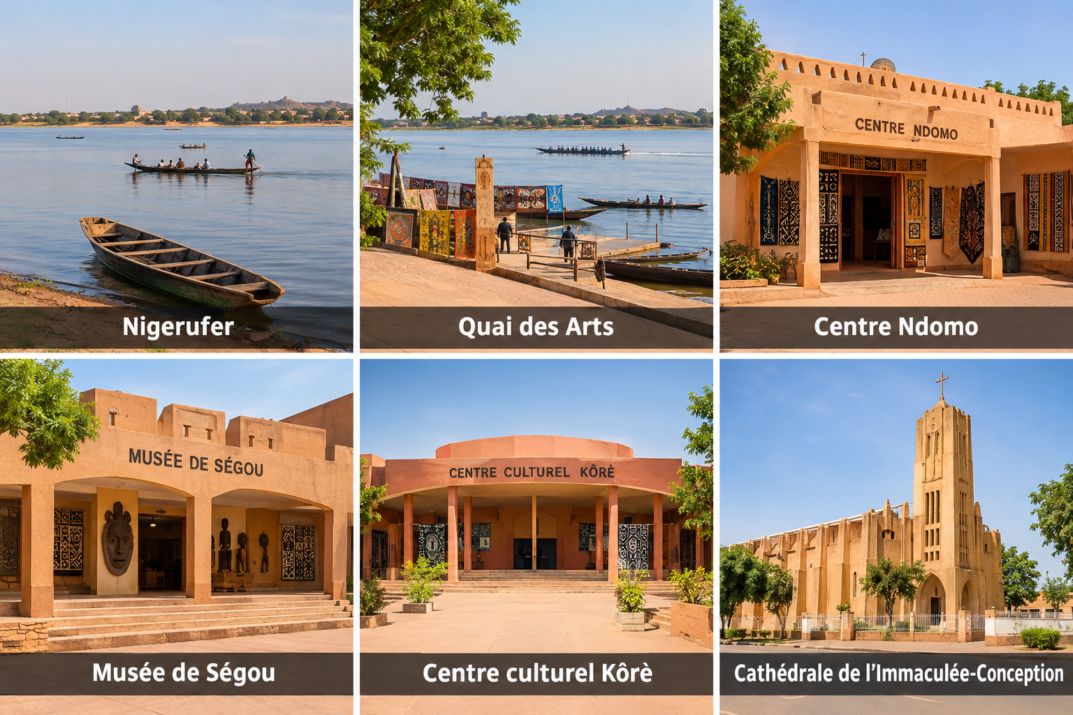 Bildcollage: Die schönsten Sehenswürdigkeiten in Ségou