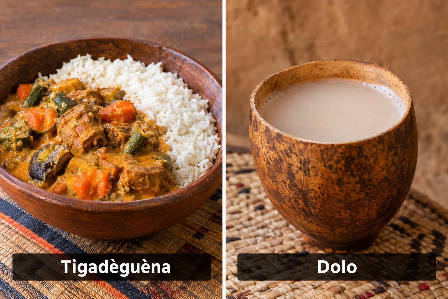 Bildcollage: Essen und Spezialitäten in Ségou