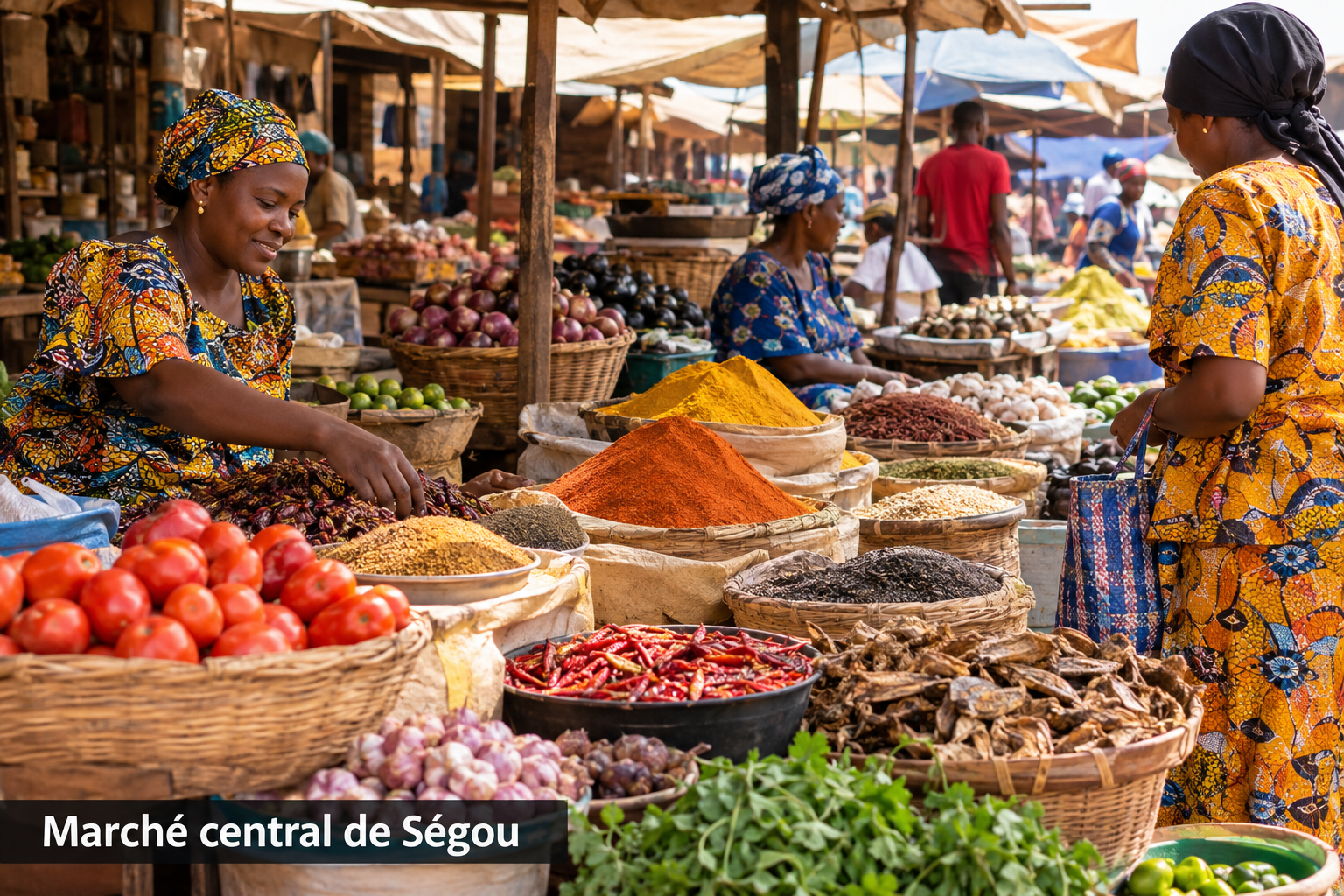 Bildcollage: Shopping, Handwerk und Märkte in Ségou