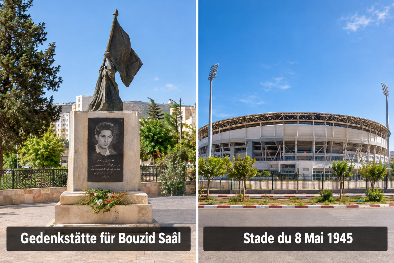 Bildcollage: Der 8. Mai 1945: Erinnerung im Stadtraum in Sétif