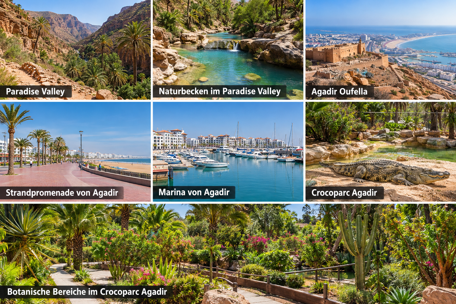 Bildcollage: Ausflüge rund um Taghazout