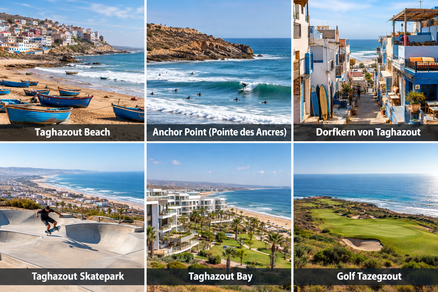 Bildcollage: Die schönsten Sehenswürdigkeiten in Taghazout