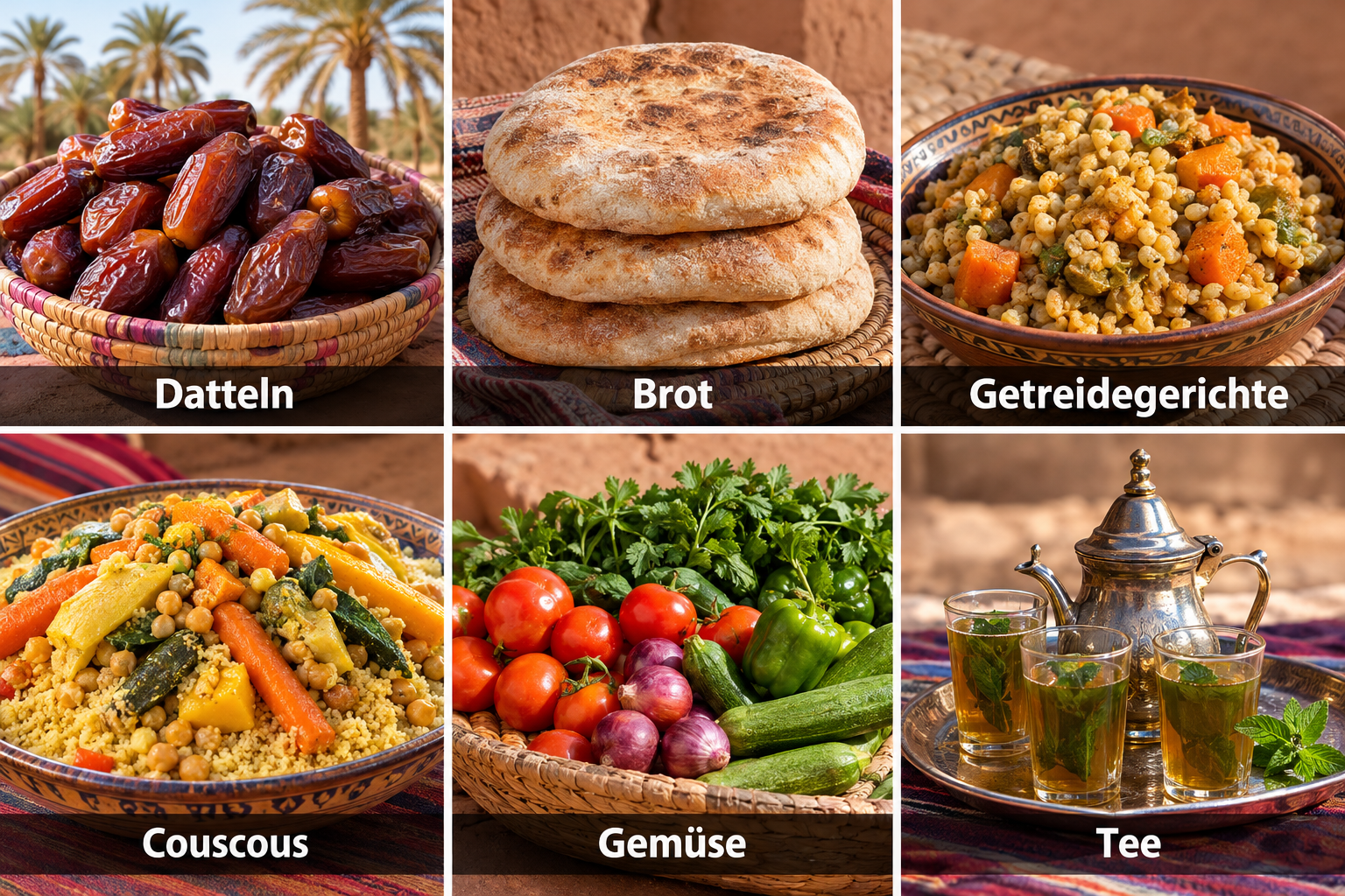 Bildcollage: Essen und Spezialitäten in Timimoun