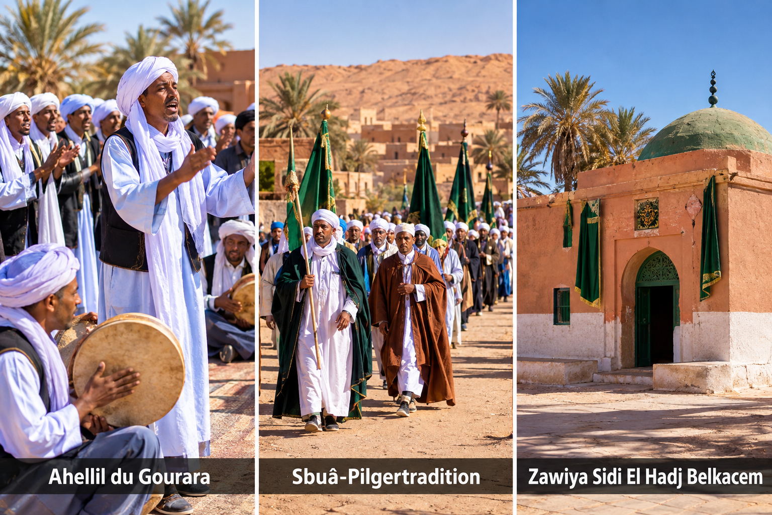 Bildcollage: Kultur und lebendige Traditionen der Gourara in Timimoun