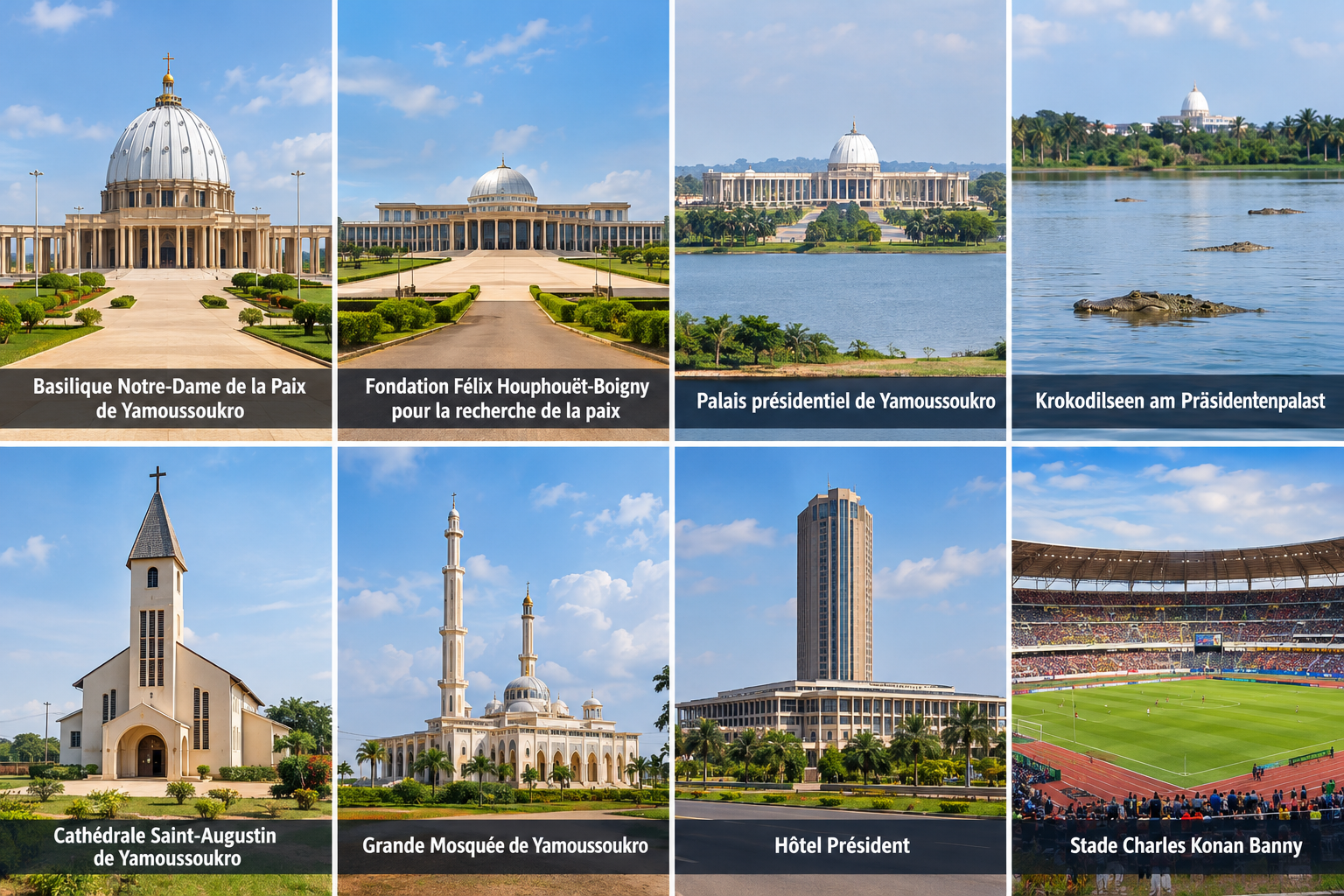 Bildcollage: Die schönsten Sehenswürdigkeiten in Yamoussoukro