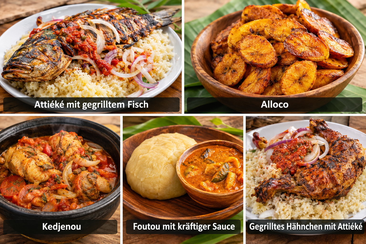 Bildcollage: Essen und ivorische Küche in Yamoussoukro
