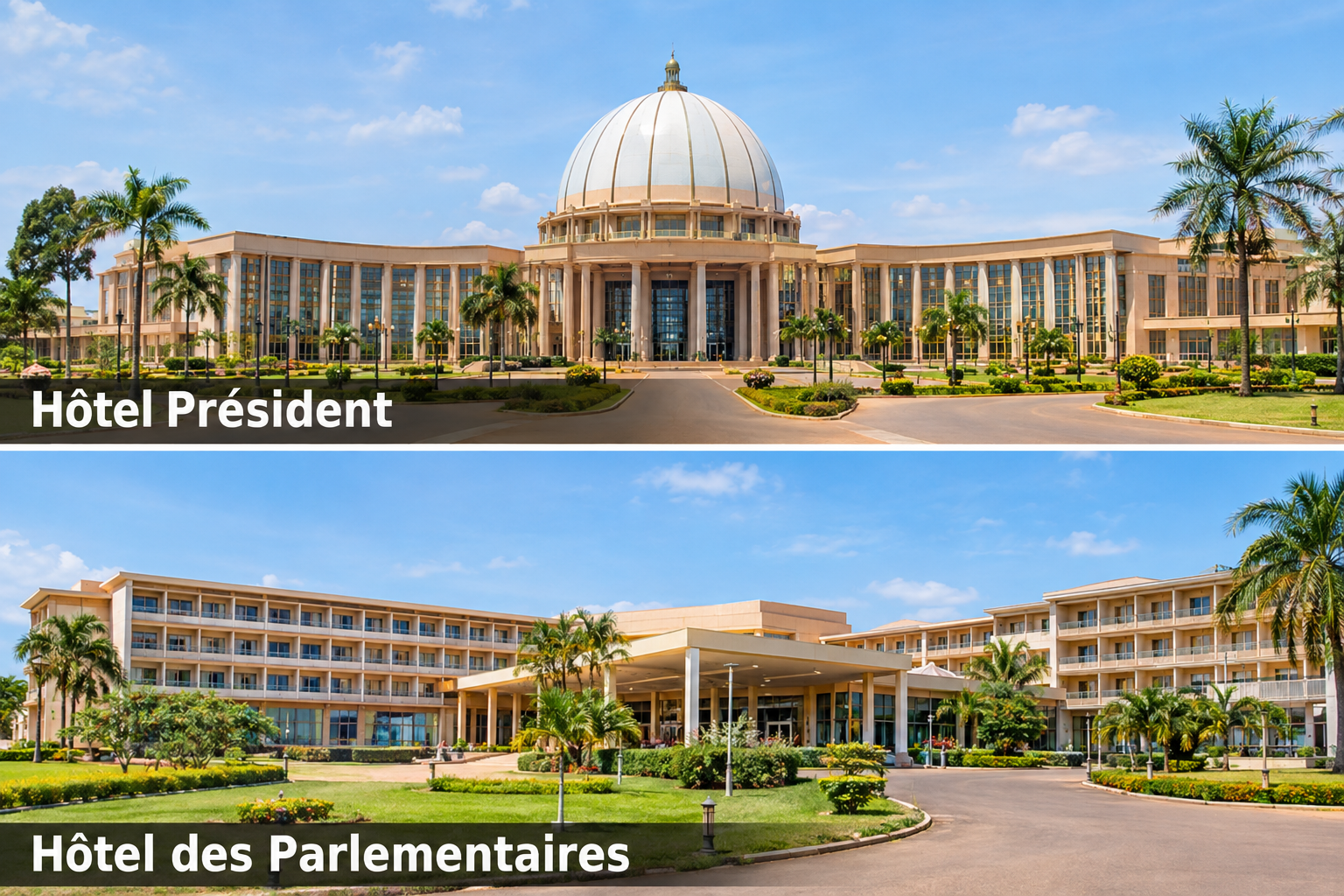 Bildcollage: Unterkünfte in Yamoussoukro