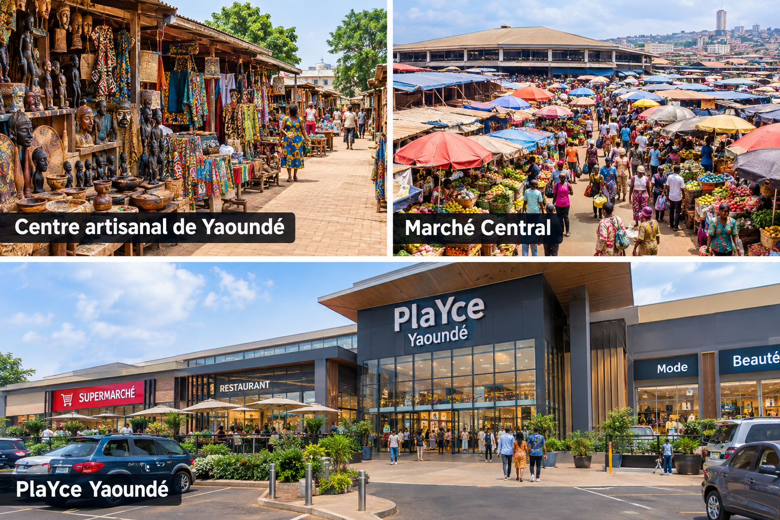 Bildcollage: Shopping und Einkaufen in Yaoundé
