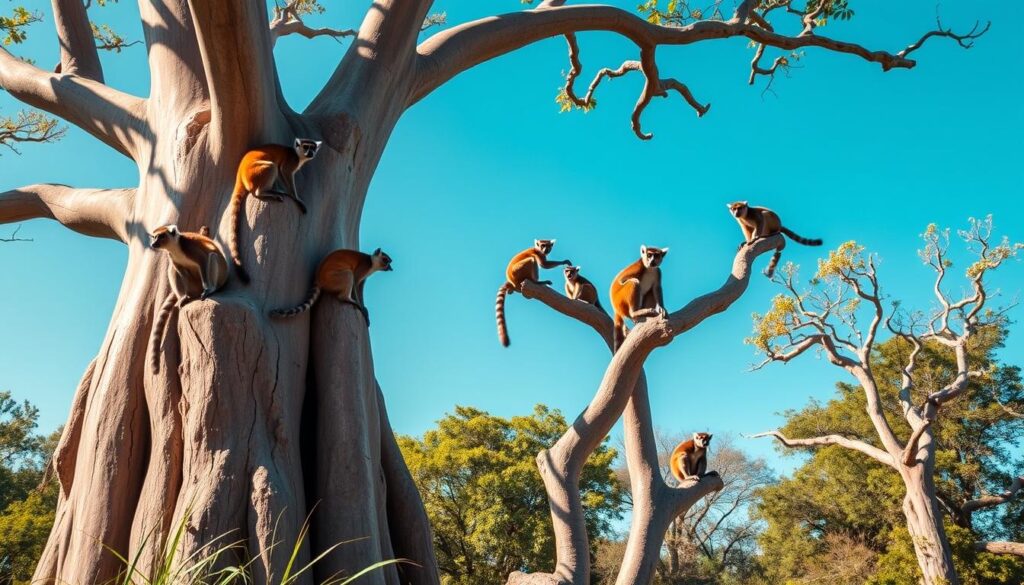Madagaskar Lemuren und Baobab-Bäume