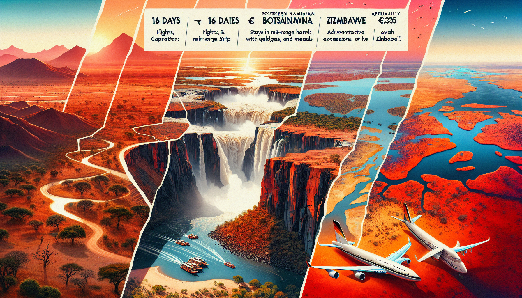 16 Tage Rundreise Namibia, Botswana und Simbabwe Entdecker-Trio für Afrika-Fans 16 Tage Rundreise Namibia, Botswana und Simbabwe Entdecker-Trio für Afrika-Fans