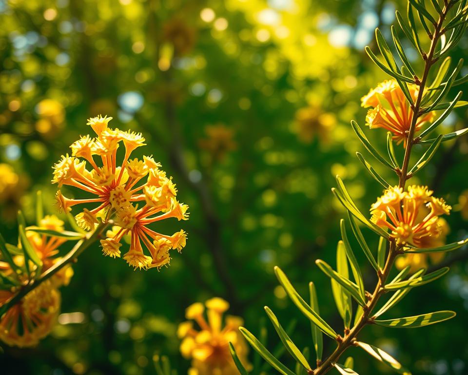 Akazie Blüten und Blätter