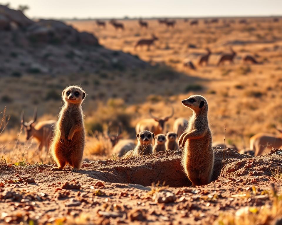 Die Feinde von Erdmännchen in der afrikanischen Savanne