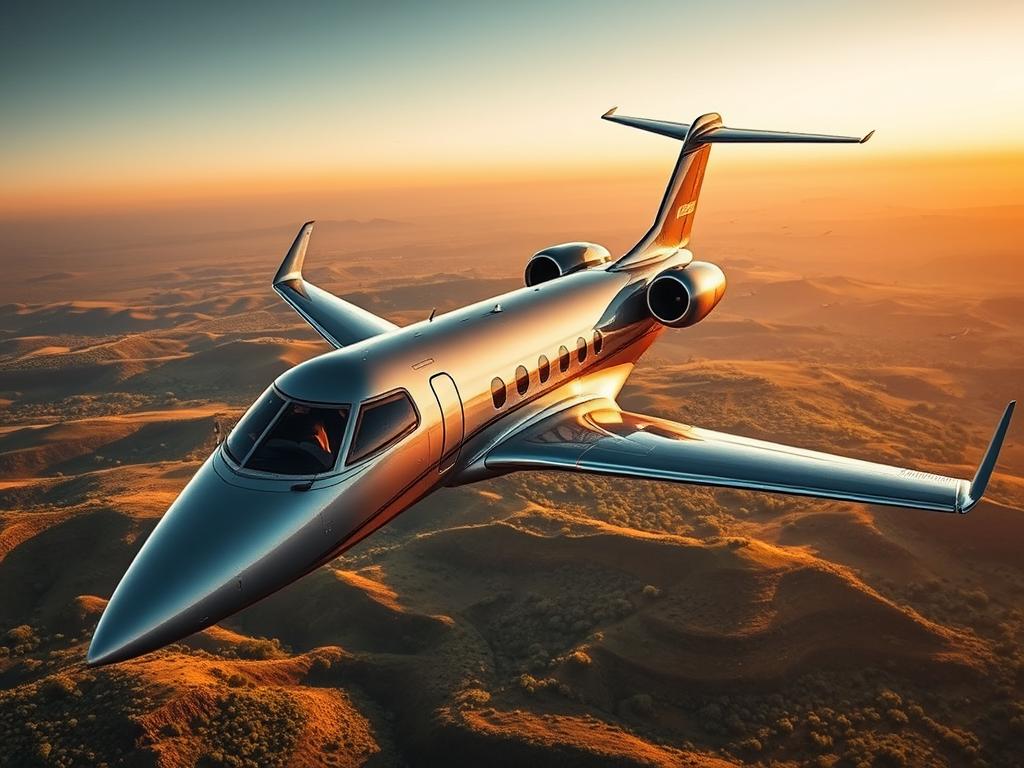 A luxurious private jet soaring gracefully over the vast, breathtaking landscapes of the African savanna. The aircraft's sleek, metallic exterior glistens under the warm, golden sunlight, creating an aura of sophistication and exclusivity. Inside, plush leather seating, elegant cabin decor, and impeccable service cater to the most discerning passengers, offering a truly first-class flying experience. In the background, the rolling hills, lush greenery, and the occasional herd of majestic wildlife create a serene and captivating backdrop, hinting at the wonders that await on the ground. The overall scene radiates a sense of luxury, adventure, and the promise of an unforgettable safari journey. A luxurious private jet soaring gracefully over the vast, breathtaking landscapes of the African savanna. The aircraft's sleek, metallic exterior glistens under the warm, golden sunlight, creating an aura of sophistication and exclusivity. Inside, plush leather seating, elegant cabin decor, and impeccable service cater to the most discerning passengers, offering a truly first-class flying experience. In the background, the rolling hills, lush greenery, and the occasional herd of majestic wildlife create a serene and captivating backdrop, hinting at the wonders that await on the ground. The overall scene radiates a sense of luxury, adventure, and the promise of an unforgettable safari journey.