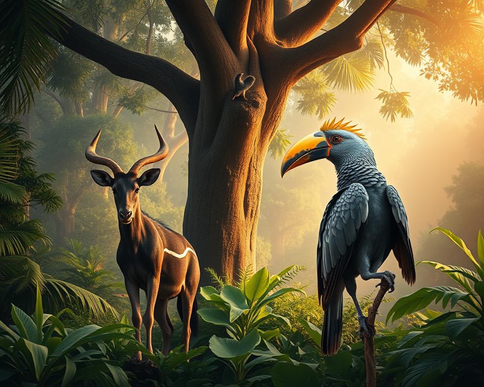 regenwald okapi nashornvogel graupapagei