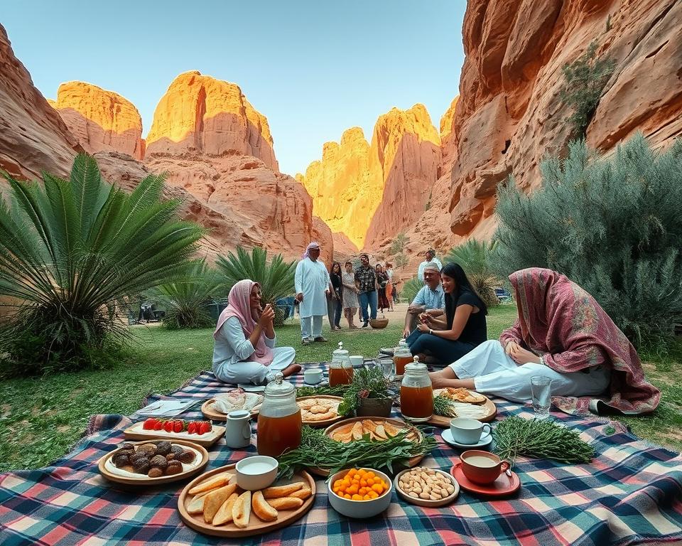 Picknick mit Blick auf Petra Landschaft Picknick mit Blick auf Petra Landschaft