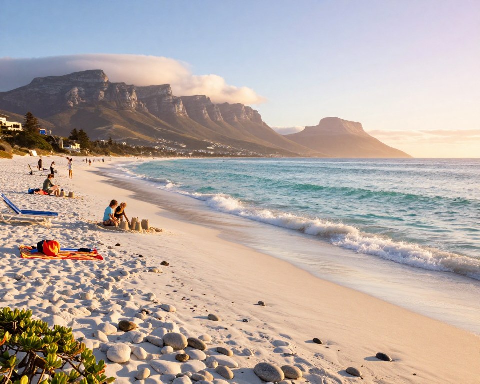 Camps Bay Strand mit weißem Sand und türkisfarbenem Wasser