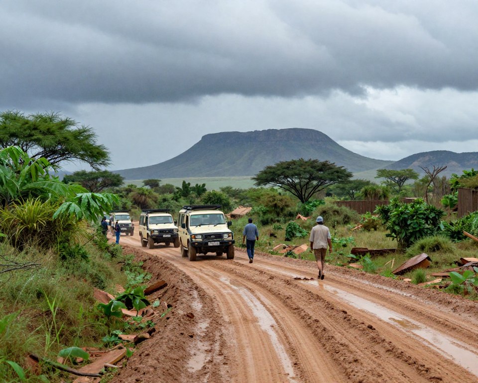 Straßenverhältnisse in Namibia während der Regenzeit