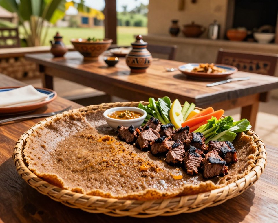 Ostafrikanische Küche mit Injera und Nyama Choma