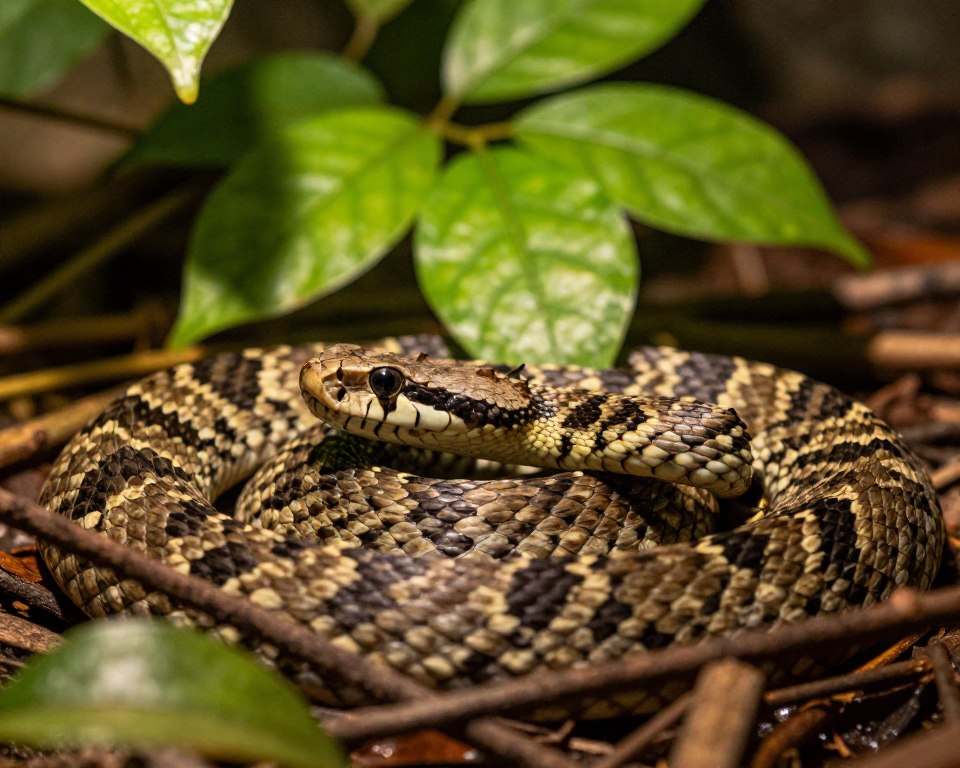 Tarnung Schlangen Gabunviper im Laub