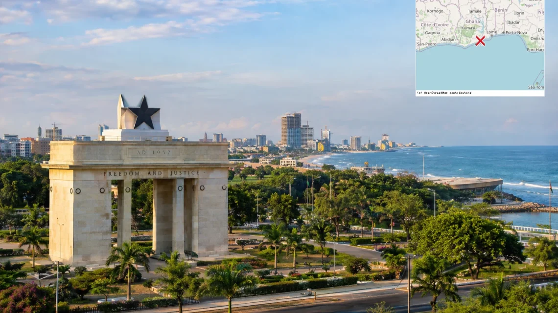 Reiseziel mit Lagekarte in Accra, Afrika