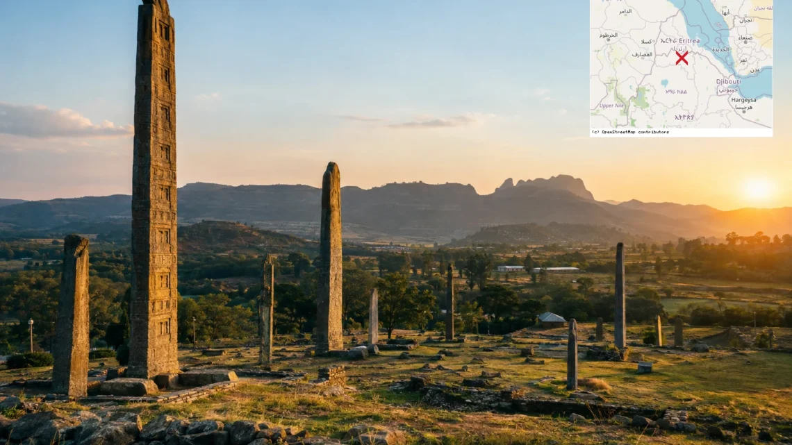 Reiseziel mit Lagekarte in Aksum, Afrika