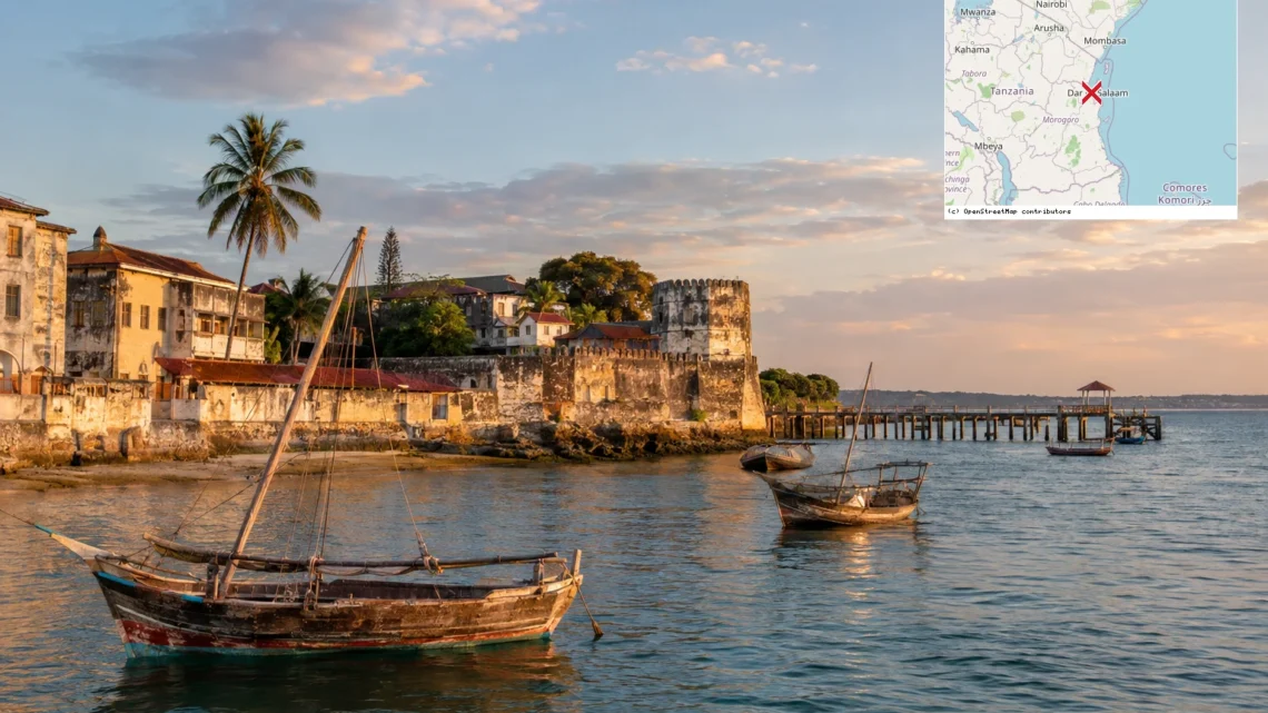 Reiseziel mit Lagekarte in Bagamoyo, Afrika