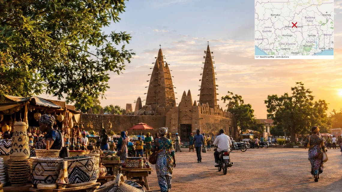 Reiseziel mit Lagekarte in Bobo-Dioulasso, Afrika