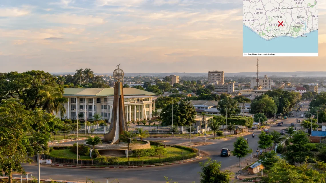 Reiseziel mit Lagekarte in Bouaké, Afrika