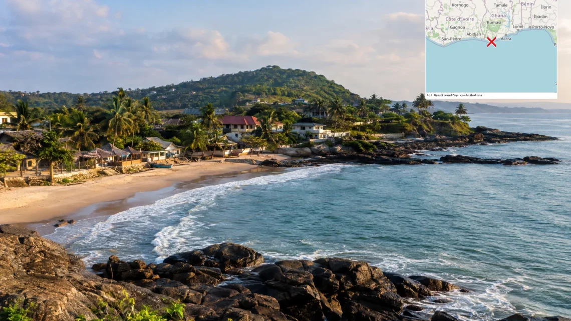 Reiseziel mit Lagekarte in Busua, Afrika