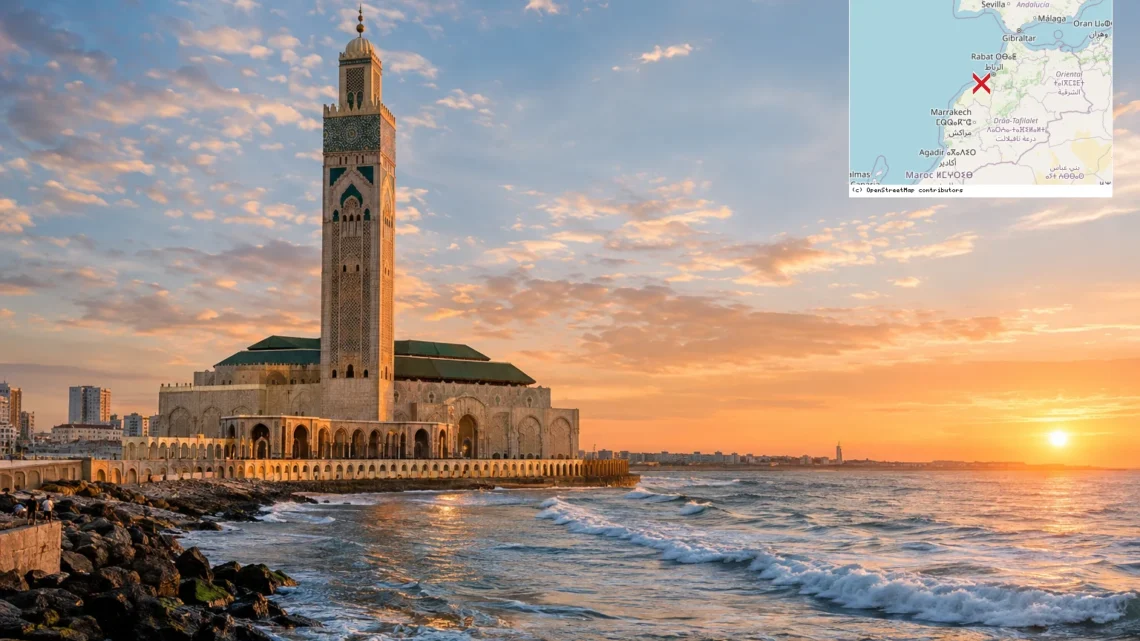 Reiseziel mit Lagekarte in Casablanca, Afrika