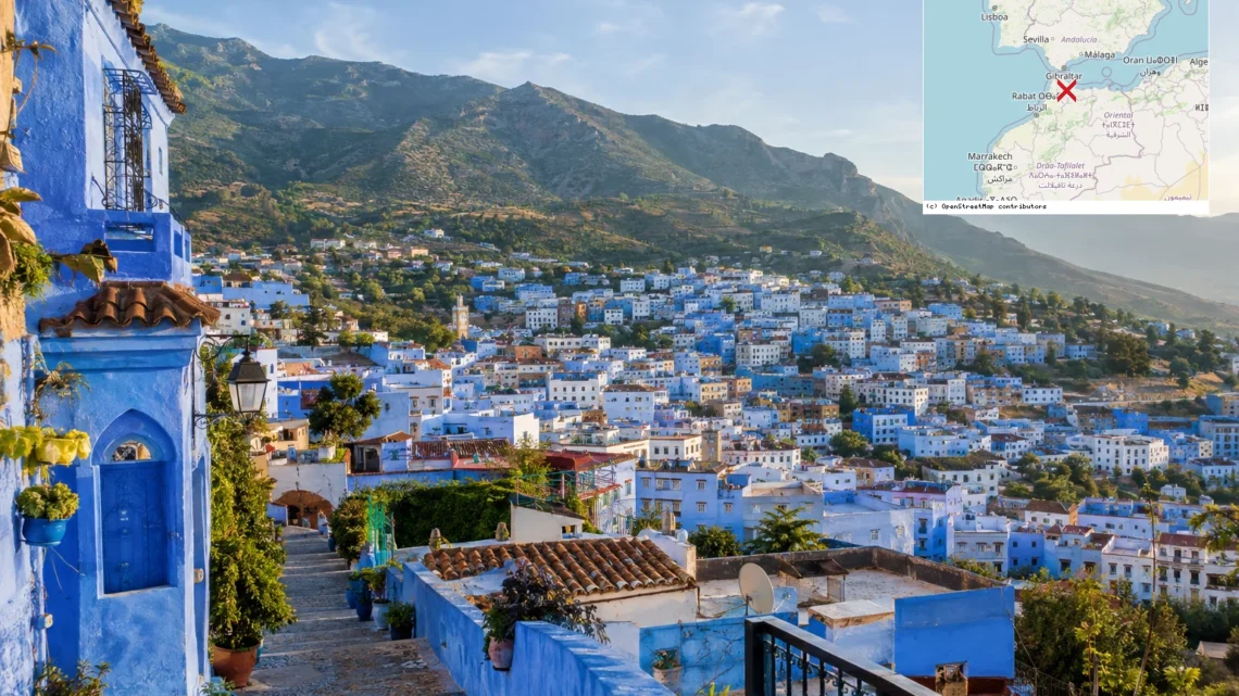 Reiseziel mit Lagekarte in Chefchaouen, Afrika