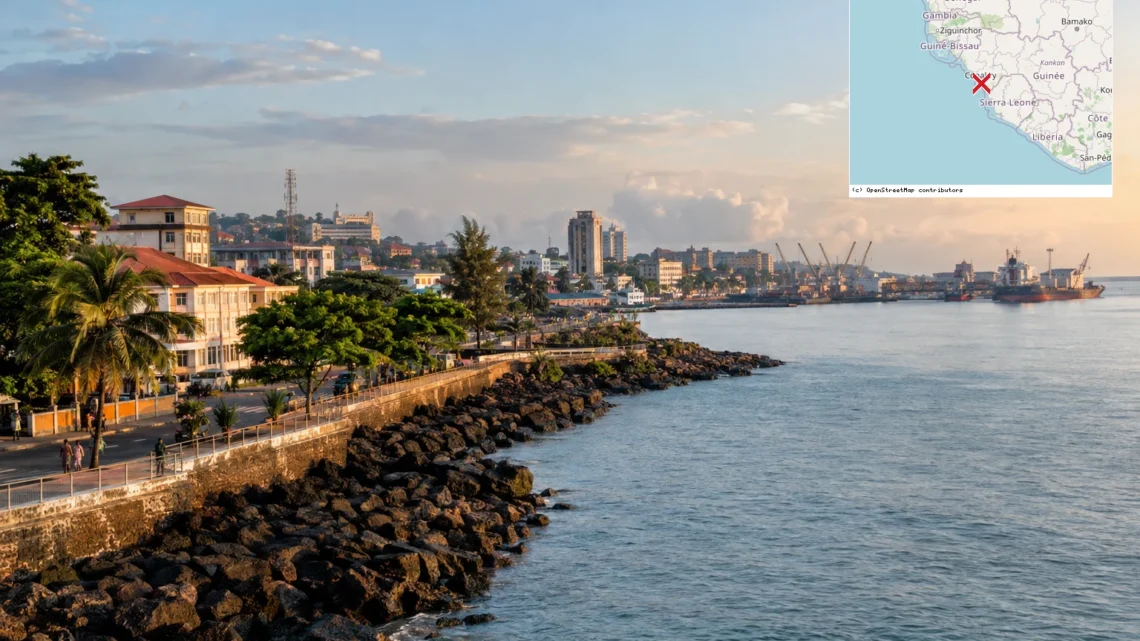 Reiseziel mit Lagekarte in Conakry, Afrika