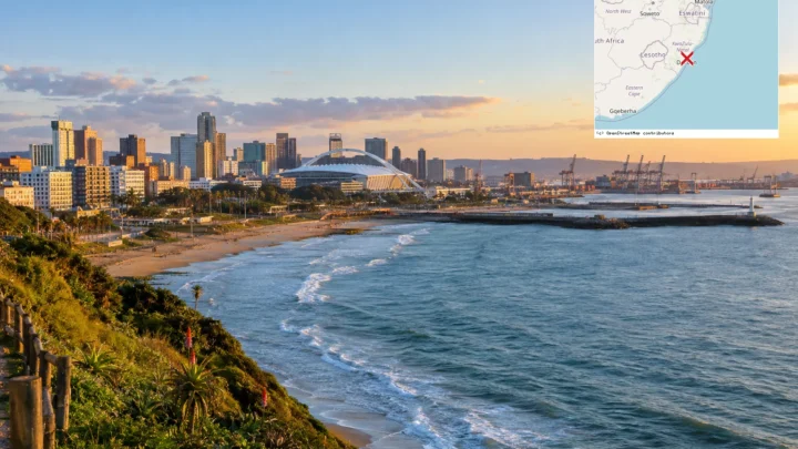 Reiseziel mit Lagekarte in Durban, Afrika